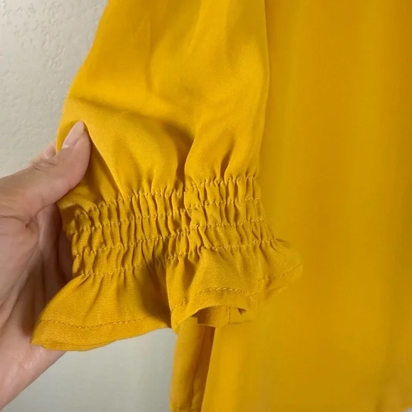 Womens Plus Size Chic Mustard Yellow
Dainty Modest Blouse Feminine Ruched
Office - Picture 3 of 9